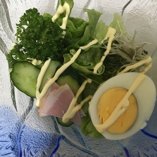 ブロッコリーの新芽とハムとパセリの生野菜サラダ♡